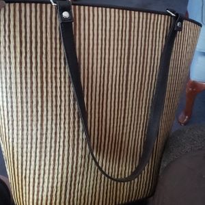 Striped leather/Straw like purse